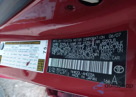 2007 Toyota Prius z USA, uszkodzony, nr VIN JTDKB20U077676693